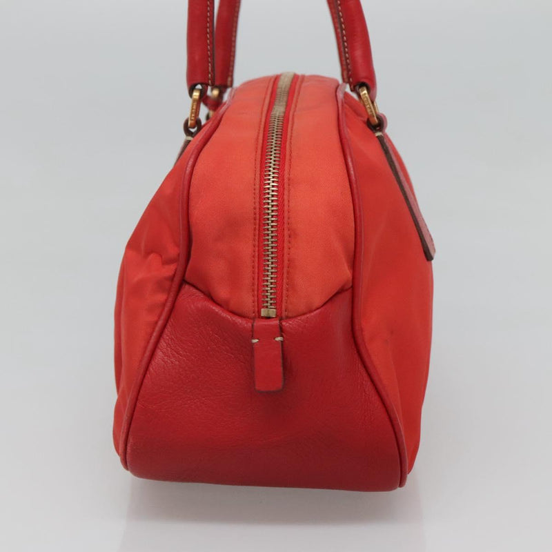PRADA Hand Bag Nylon Red Gold Auth 120461