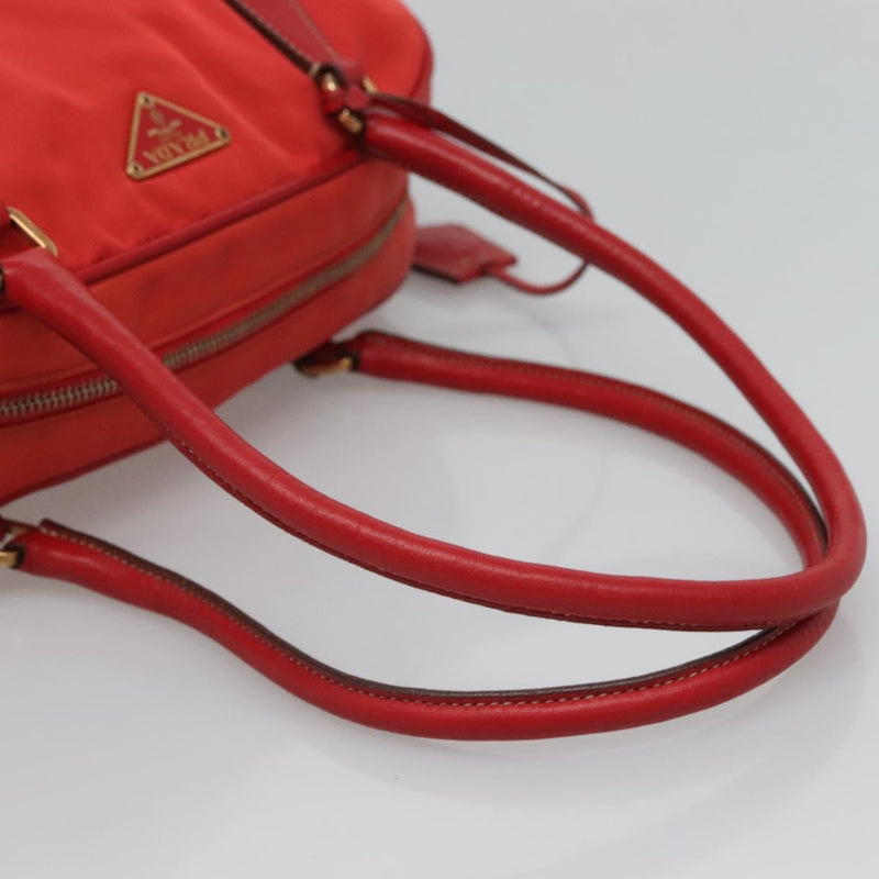 PRADA Hand Bag Nylon Red Gold Auth 120461
