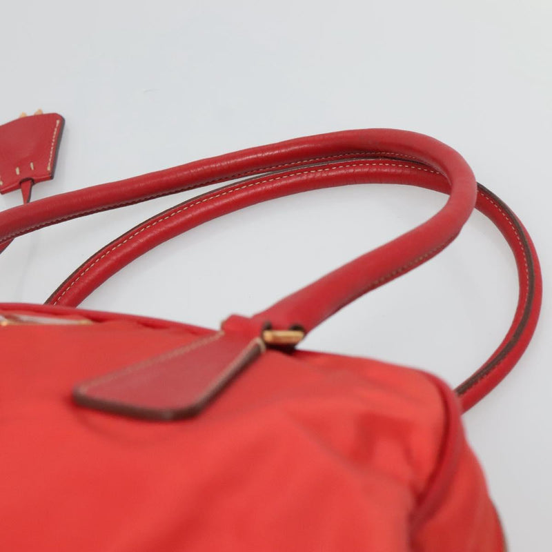 PRADA Hand Bag Nylon Red Gold Auth 120461