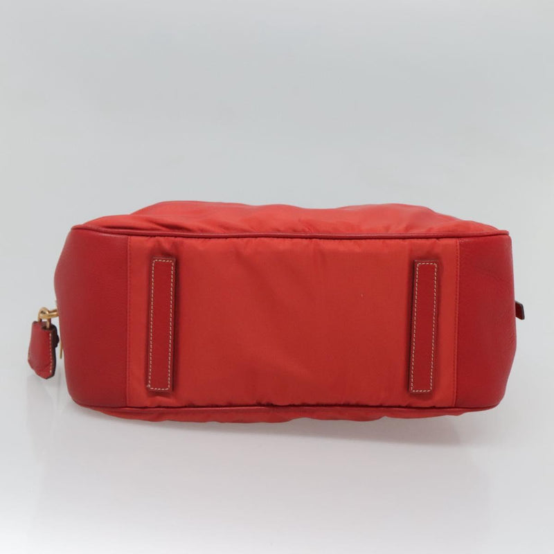 PRADA Hand Bag Nylon Red Gold Auth 120461