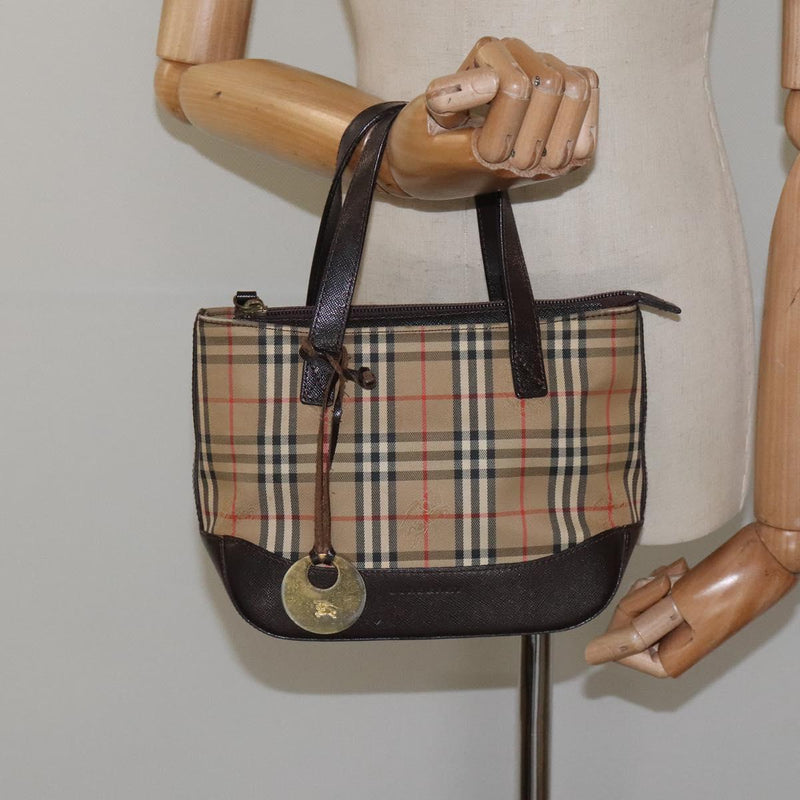 BURBERRY Nova Check Hand Bag Canvas Beige Auth 120467