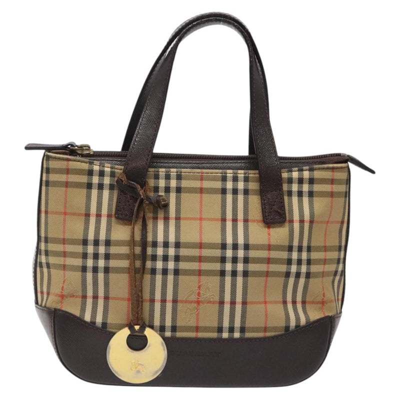 BURBERRY Nova Check Hand Bag Canvas Beige Auth 120467