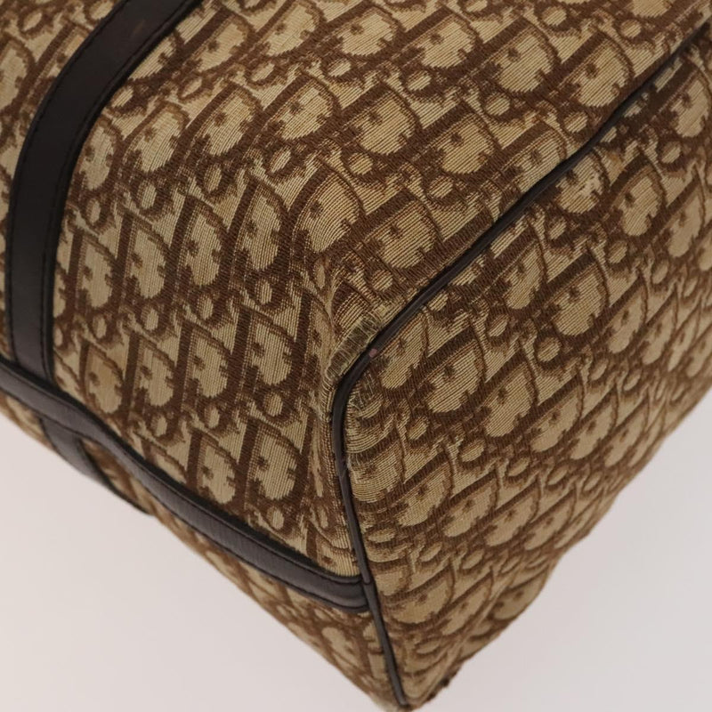 Christian Dior Trotter Canvas Boston Bag Brown Gold Auth 120470