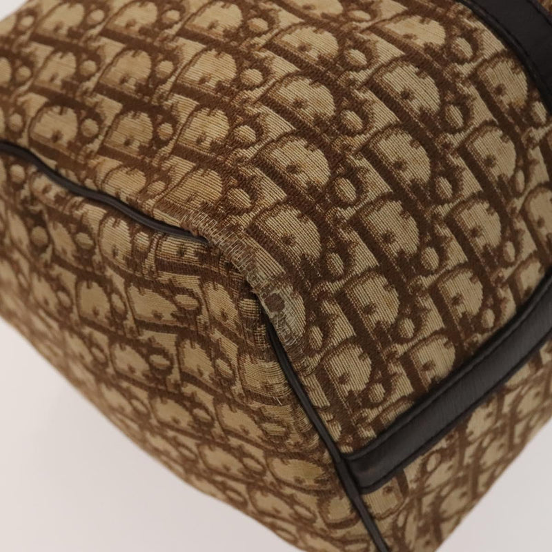 Christian Dior Trotter Canvas Boston Bag Brown Gold Auth 120470