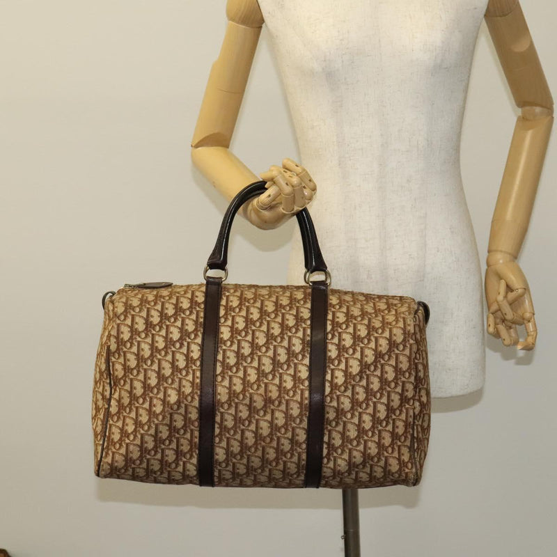 Christian Dior Trotter Canvas Boston Bag Brown Gold Auth 120470