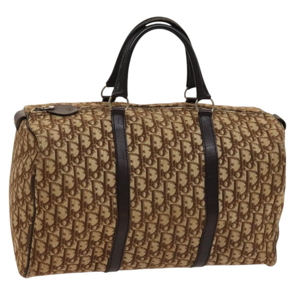 Christian Dior Trotter Canvas Boston Bag Brown Gold Auth 120470