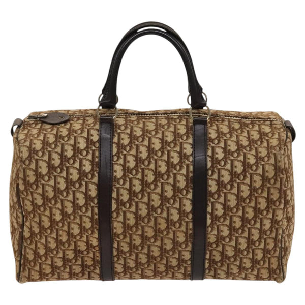 Christian Dior Trotter Canvas Boston Bag Brown Gold Auth 120470