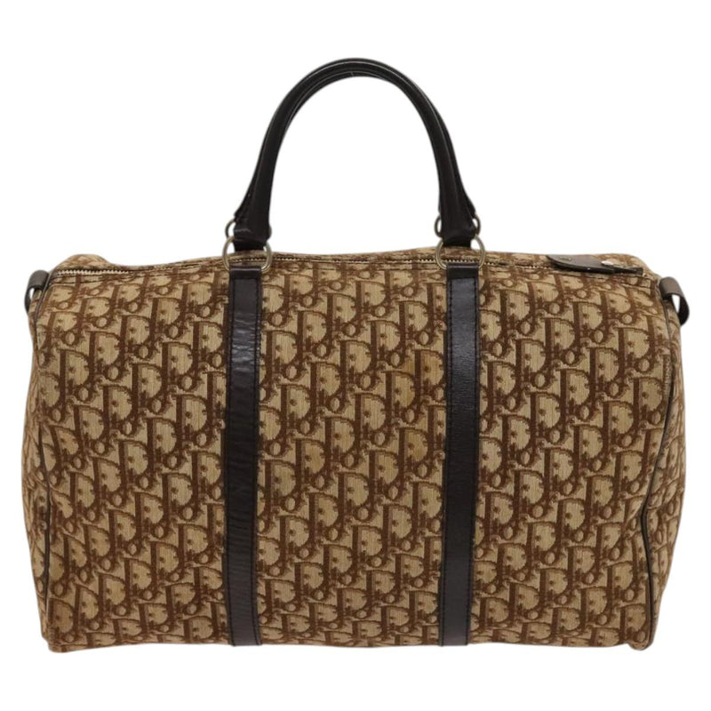 Christian Dior Trotter Canvas Boston Bag Brown Gold Auth 120470