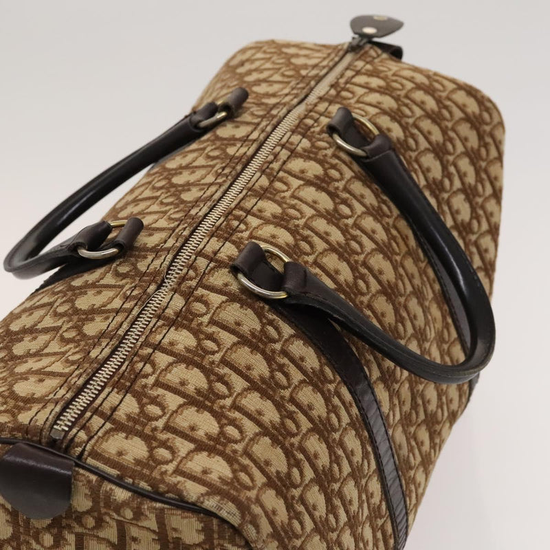 Christian Dior Trotter Canvas Boston Bag Brown Gold Auth 120470