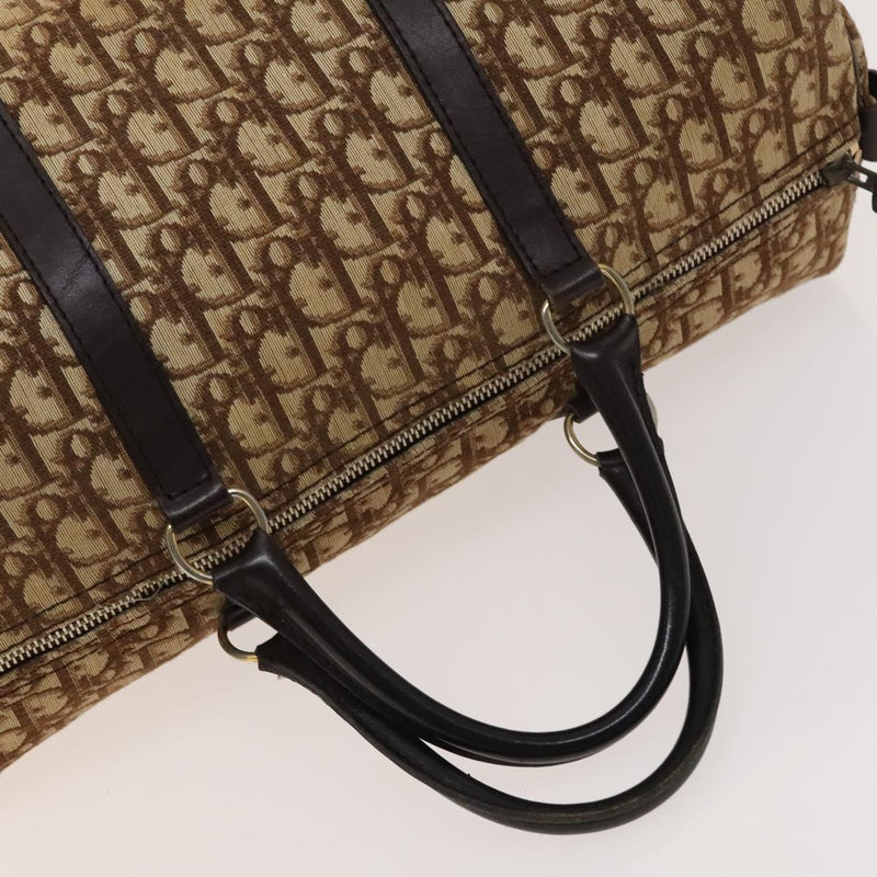 Christian Dior Trotter Canvas Boston Bag Brown Gold Auth 120470