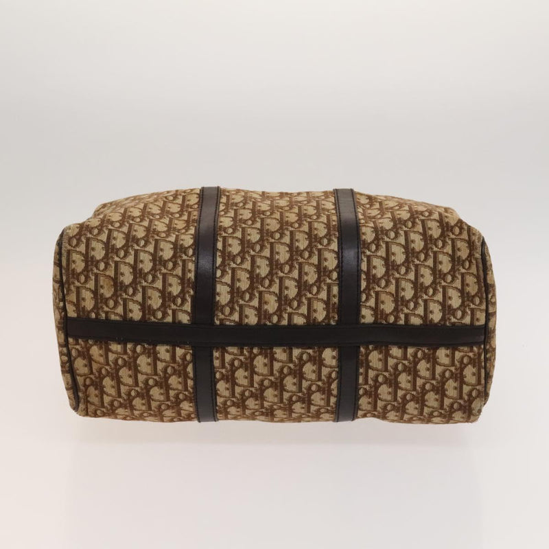 Christian Dior Trotter Canvas Boston Bag Brown Gold Auth 120470