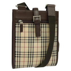 BURBERRY Nova Check Shoulder Bag Canvas Beige Silver Auth 120474
