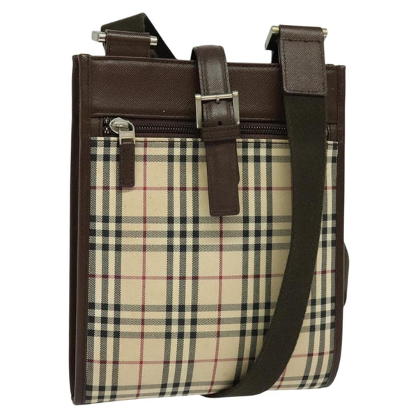BURBERRY Nova Check Shoulder Bag Canvas Beige Silver Auth 120474