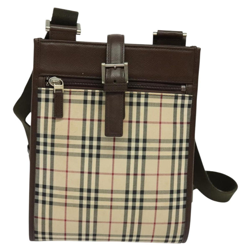 BURBERRY Nova Check Shoulder Bag Canvas Beige Silver Auth 120474