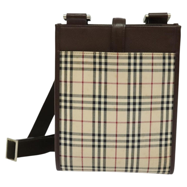 BURBERRY Nova Check Shoulder Bag Canvas Beige Silver Auth 120474