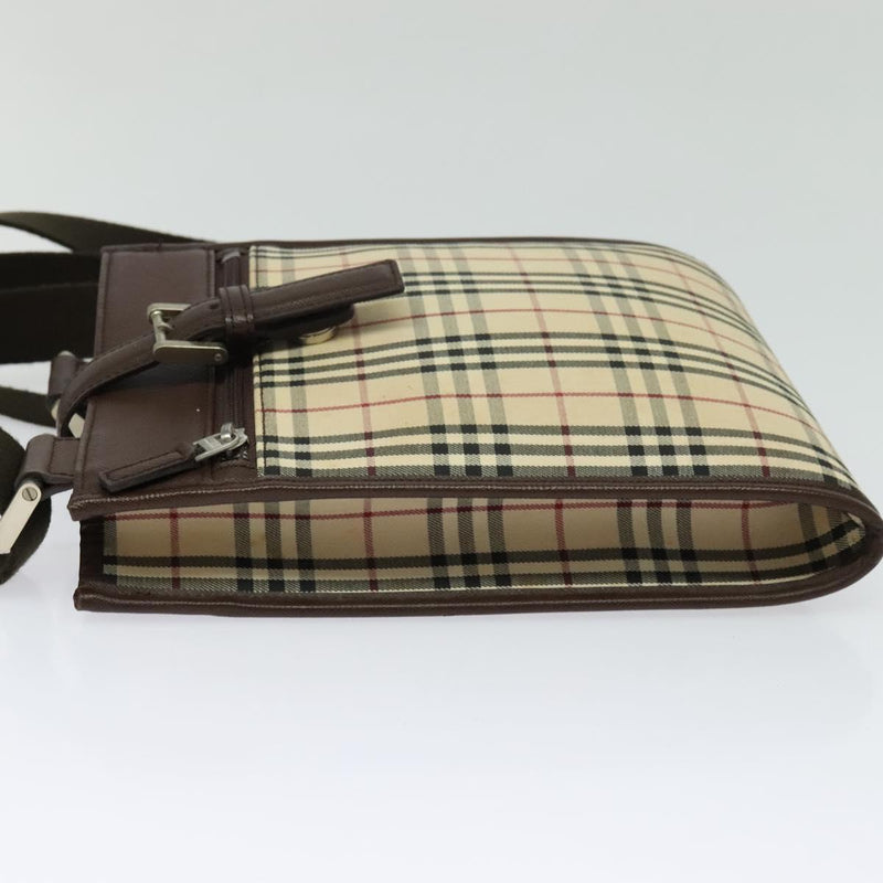 BURBERRY Nova Check Shoulder Bag Canvas Beige Silver Auth 120474