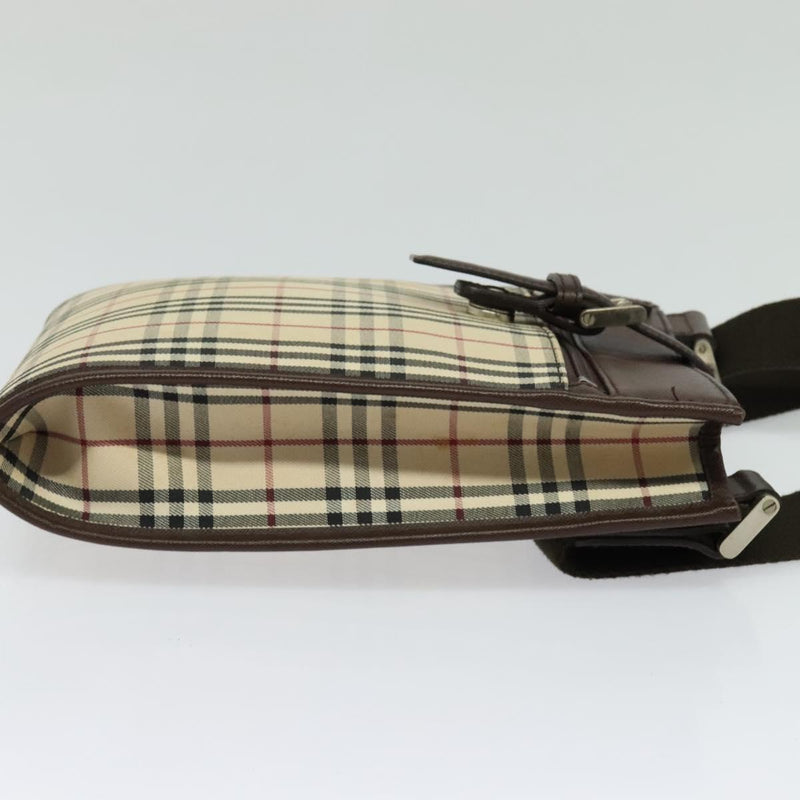 BURBERRY Nova Check Shoulder Bag Canvas Beige Silver Auth 120474