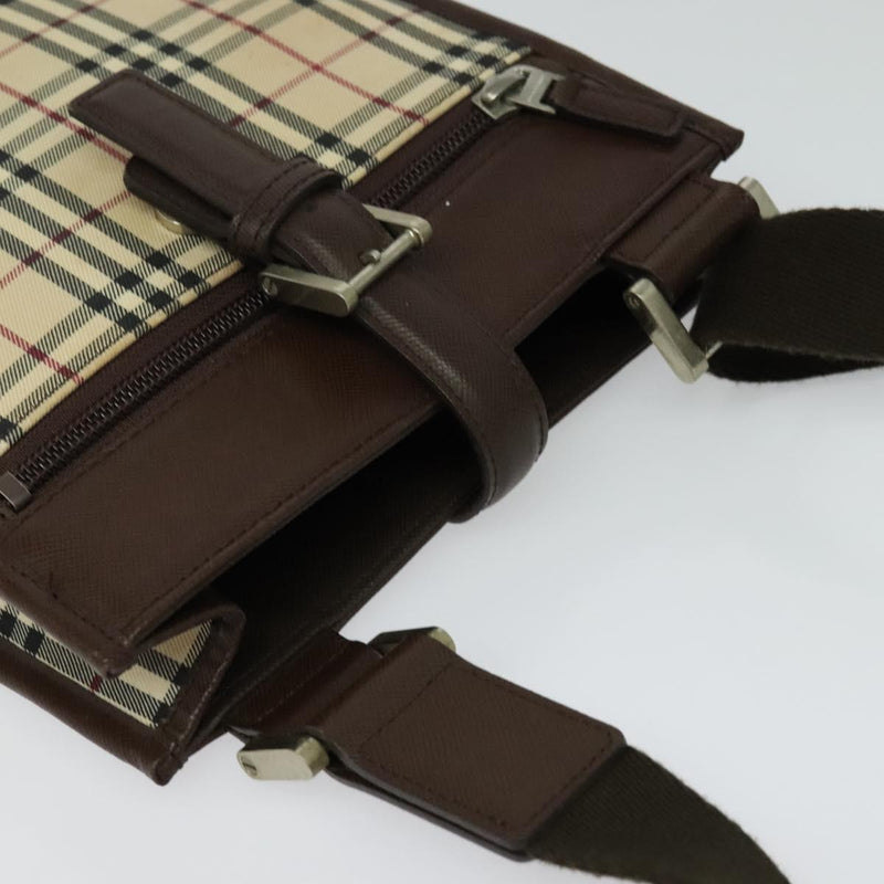 BURBERRY Nova Check Shoulder Bag Canvas Beige Silver Auth 120474