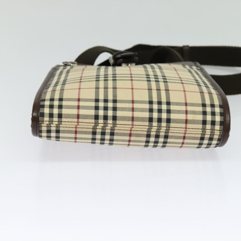 BURBERRY Nova Check Shoulder Bag Canvas Beige Silver Auth 120474