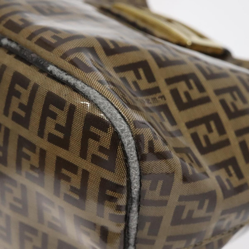 FENDI Zucchino Canvas Mamma Baguette Shoulder Bag Enamel Brown Gold Auth 120478