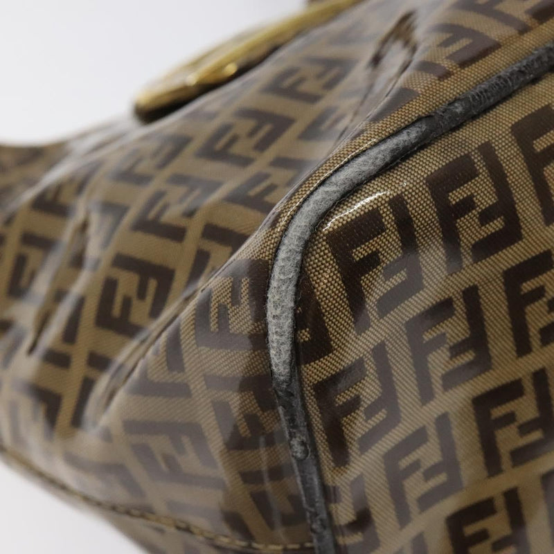 FENDI Zucchino Canvas Mamma Baguette Shoulder Bag Enamel Brown Gold Auth 120478