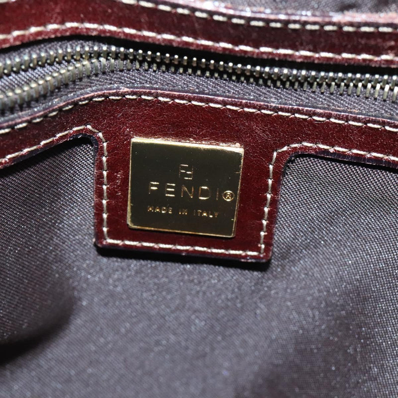 FENDI Zucchino Canvas Mamma Baguette Shoulder Bag Enamel Brown Gold Auth 120478