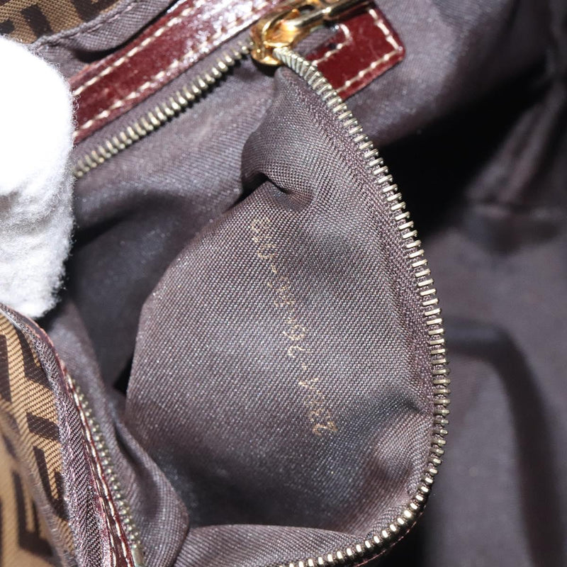 FENDI Zucchino Canvas Mamma Baguette Shoulder Bag Enamel Brown Gold Auth 120478