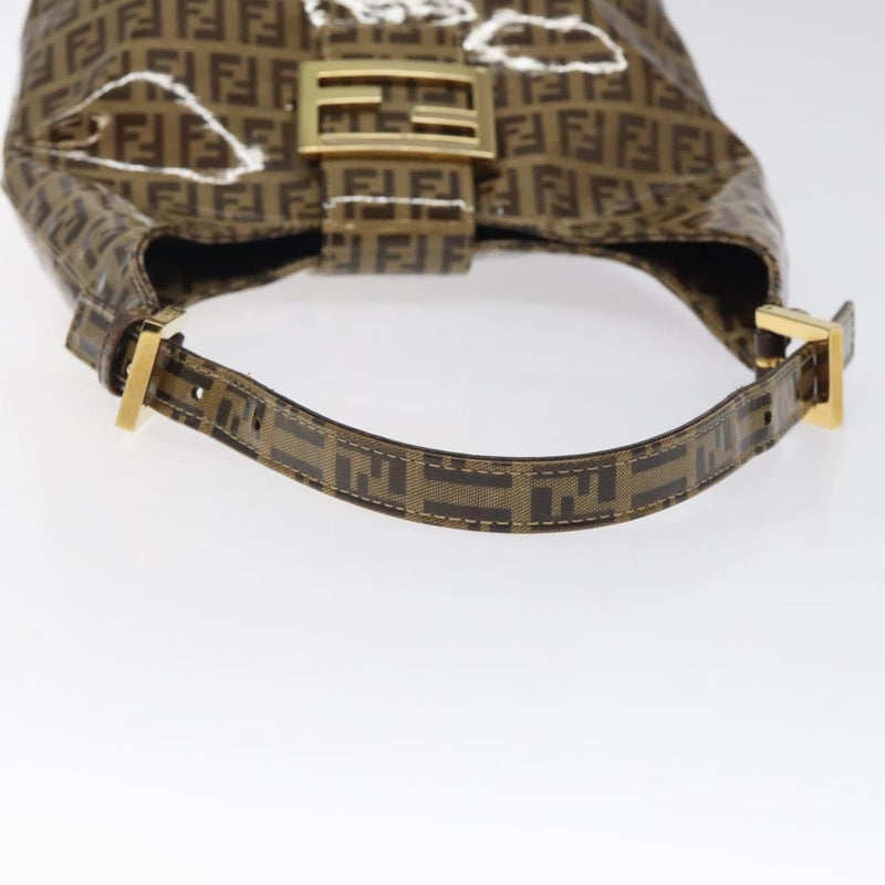 FENDI Zucchino Canvas Mamma Baguette Shoulder Bag Enamel Brown Gold Auth 120478