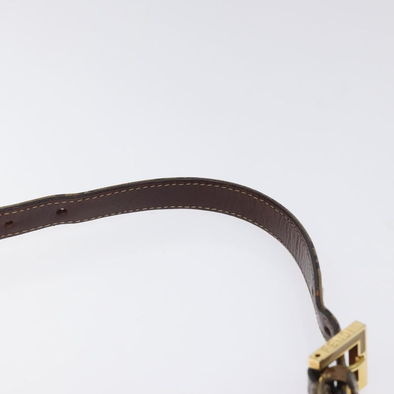 FENDI Zucchino Canvas Mamma Baguette Shoulder Bag Enamel Brown Gold Auth 120478