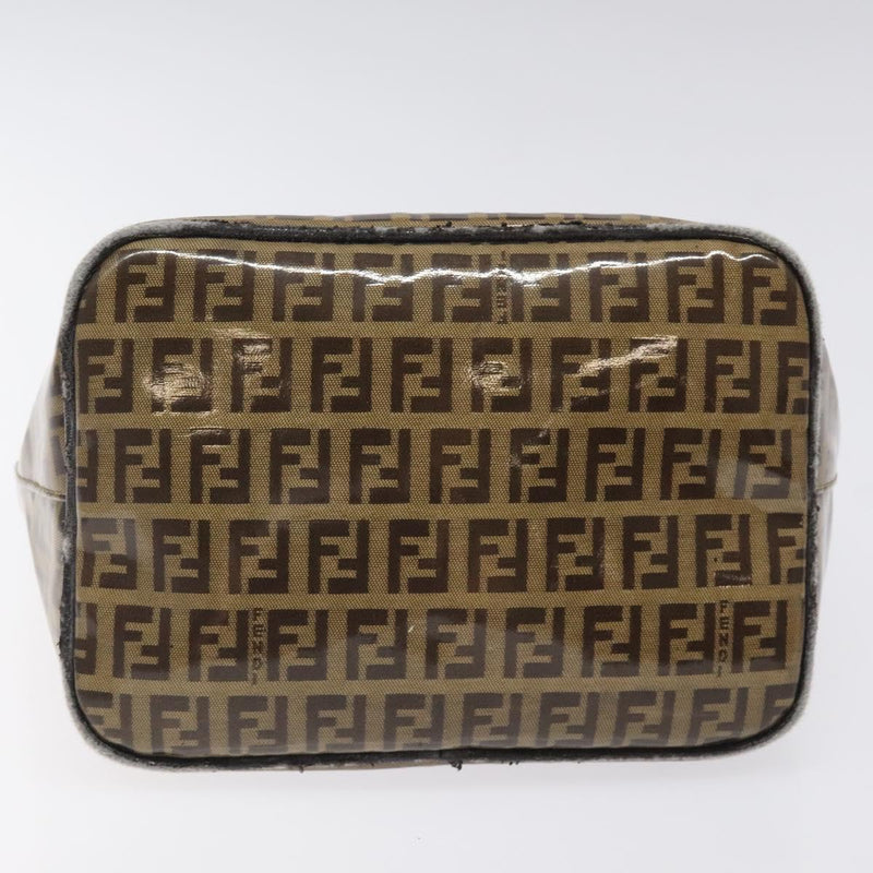 FENDI Zucchino Canvas Mamma Baguette Shoulder Bag Enamel Brown Gold Auth 120478