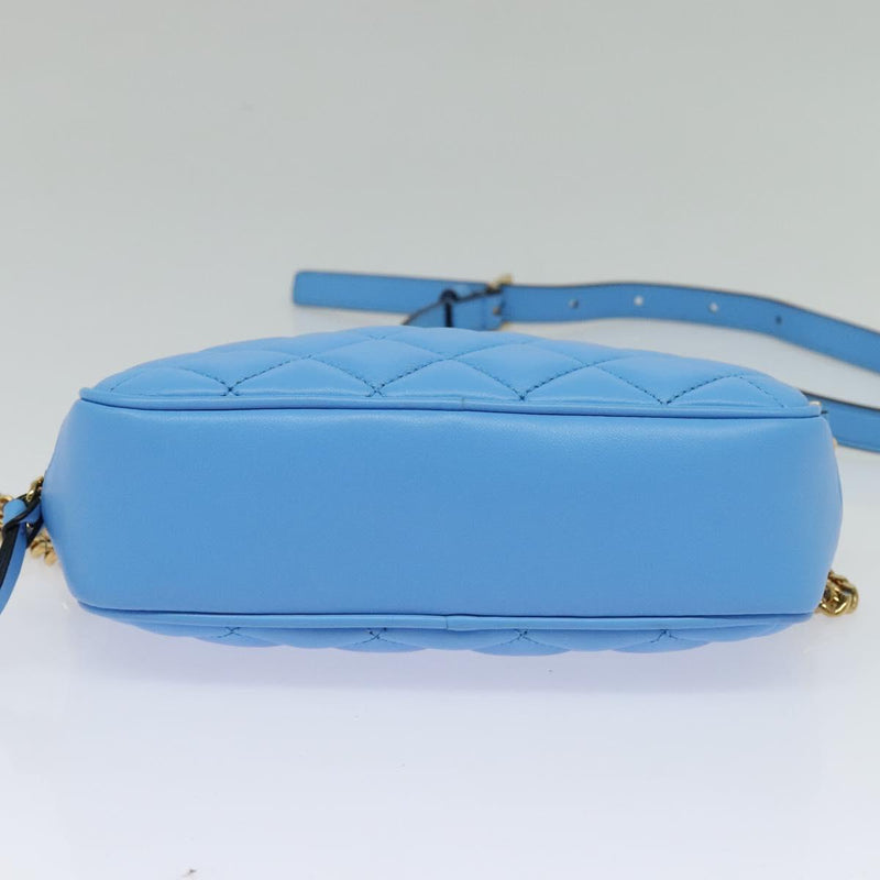 VERSACE Quilted Chain Shoulder Bag - Luxury Leather Blue Gold