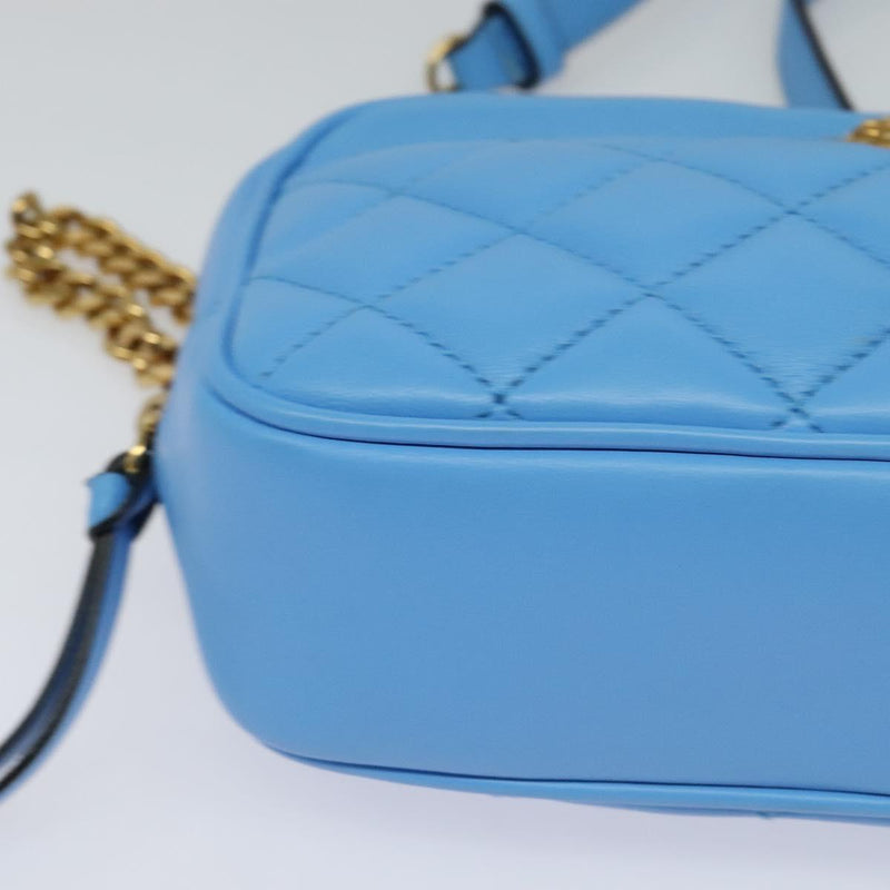 VERSACE Quilted Chain Shoulder Bag - Luxury Leather Blue Gold