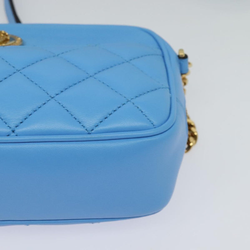 VERSACE Quilted Chain Shoulder Bag - Luxury Leather Blue Gold