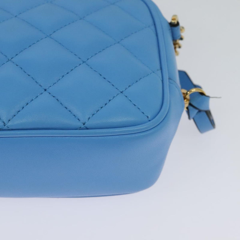 VERSACE Quilted Chain Shoulder Bag - Luxury Leather Blue Gold