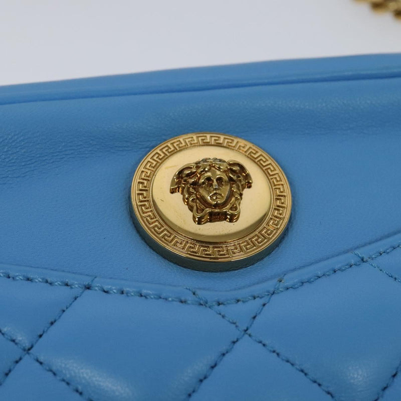 VERSACE Quilted Chain Shoulder Bag - Luxury Leather Blue Gold