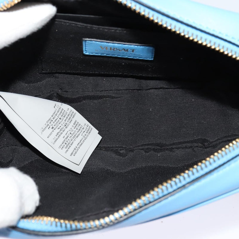 VERSACE Quilted Chain Shoulder Bag - Luxury Leather Blue Gold
