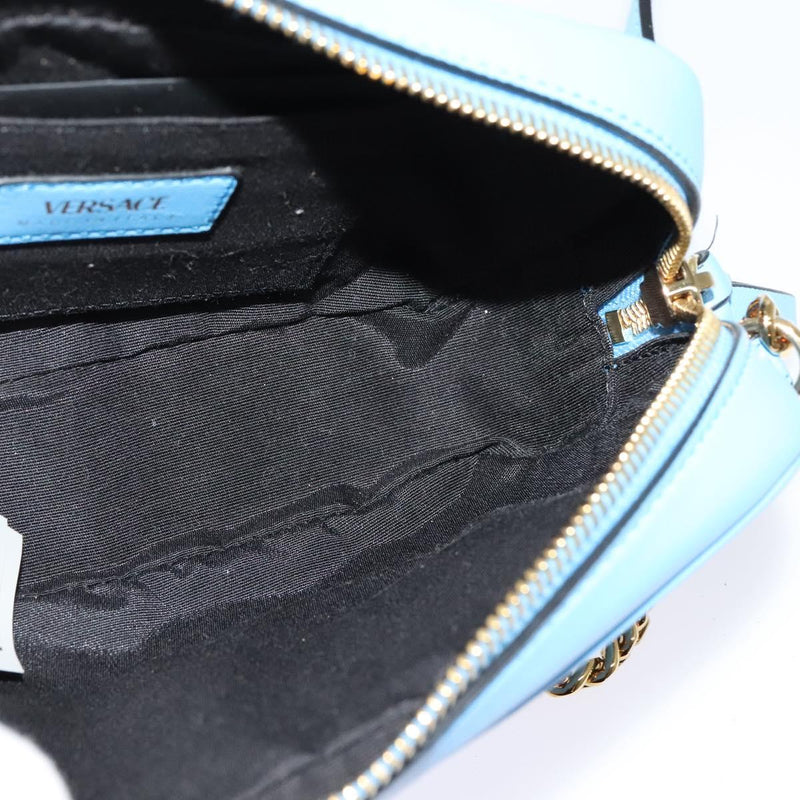 VERSACE Quilted Chain Shoulder Bag - Luxury Leather Blue Gold