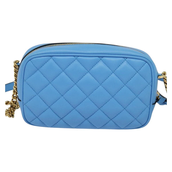 VERSACE Quilted Chain Shoulder Bag - Luxury Leather Blue Gold