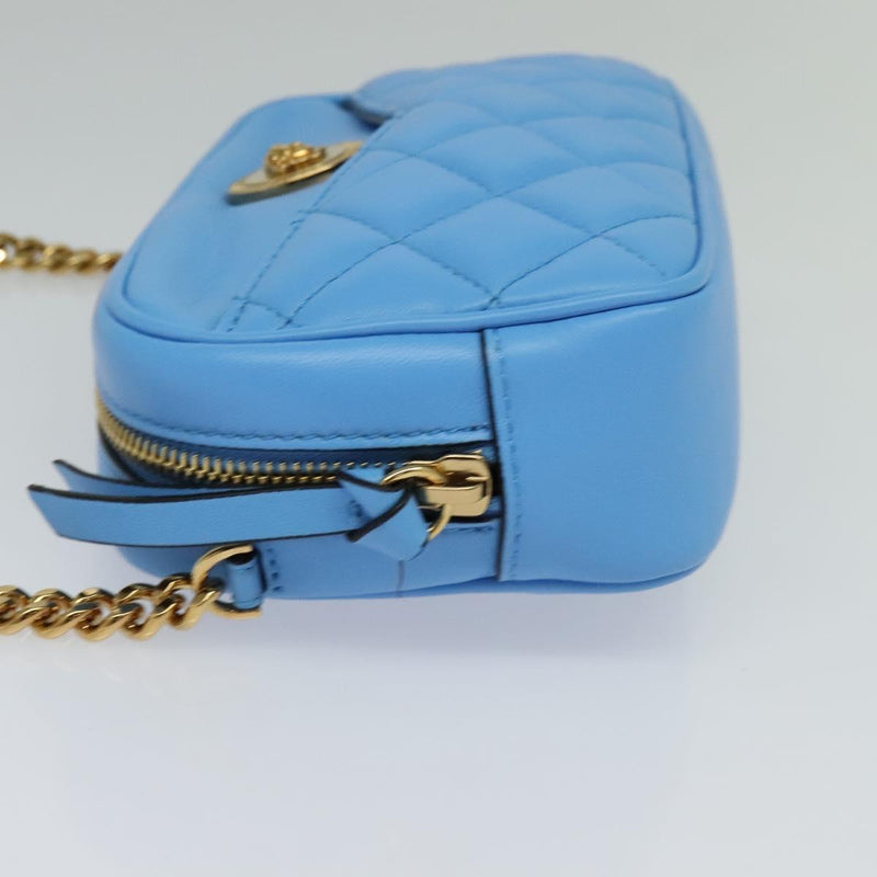 VERSACE Quilted Chain Shoulder Bag - Luxury Leather Blue Gold