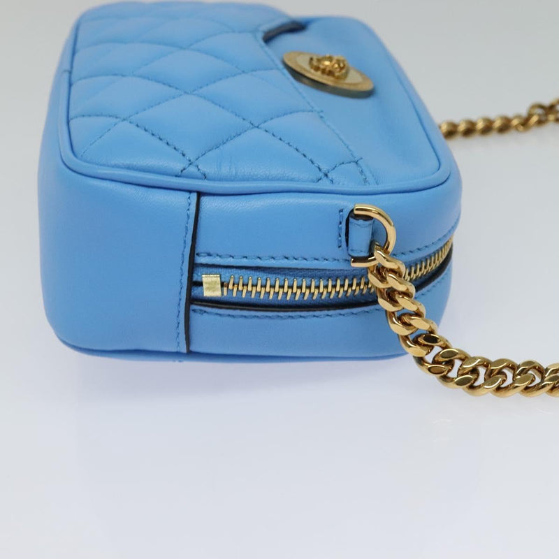 VERSACE Quilted Chain Shoulder Bag - Luxury Leather Blue Gold
