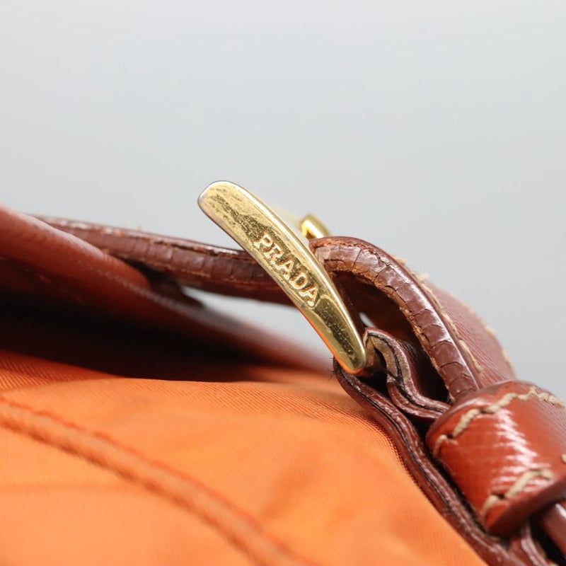 PRADA Shoulder Bag Nylon Brown Gold Auth 120483