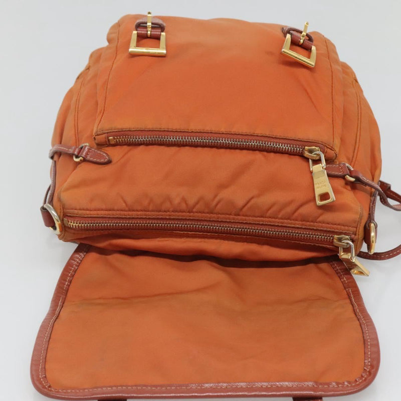 PRADA Shoulder Bag Nylon Brown Gold Auth 120483