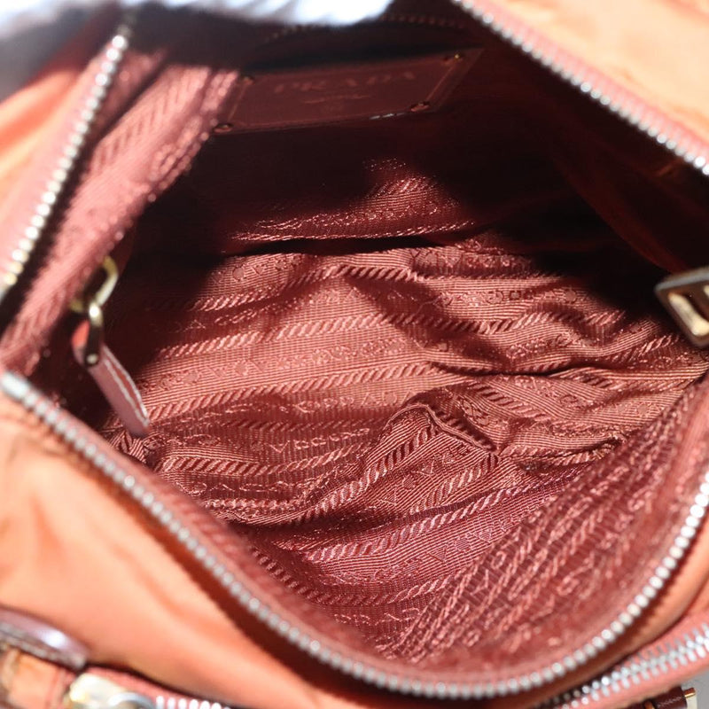 PRADA Shoulder Bag Nylon Brown Gold Auth 120483