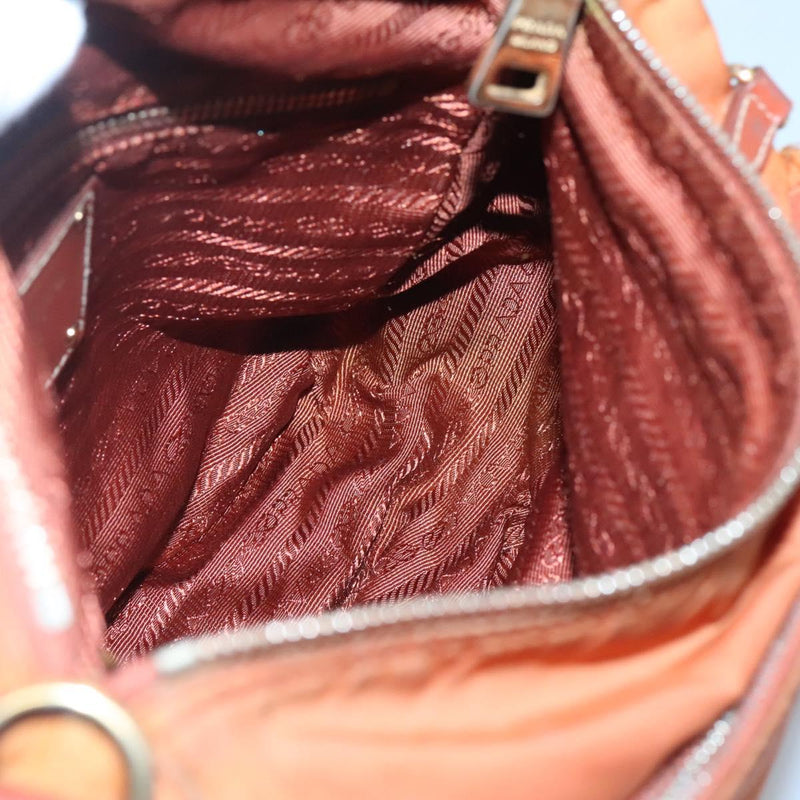 PRADA Shoulder Bag Nylon Brown Gold Auth 120483