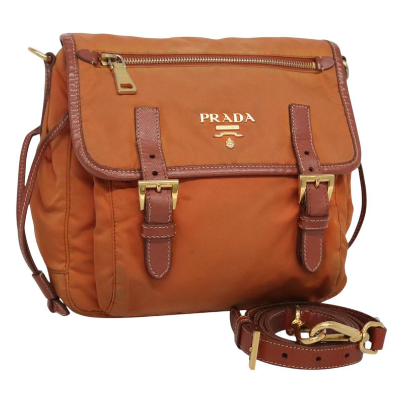 PRADA Shoulder Bag Nylon Brown Gold Auth 120483