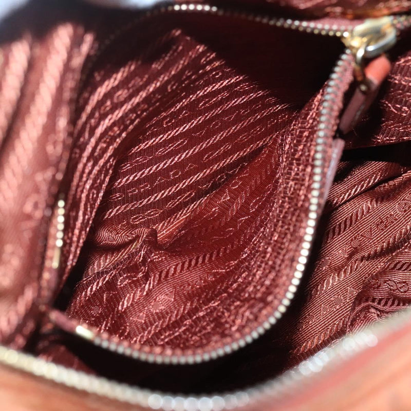 PRADA Shoulder Bag Nylon Brown Gold Auth 120483