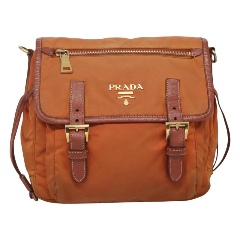 PRADA Shoulder Bag Nylon Brown Gold Auth 120483
