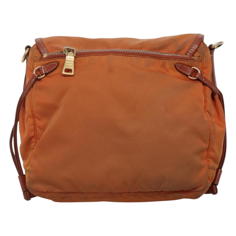 PRADA Shoulder Bag Nylon Brown Gold Auth 120483