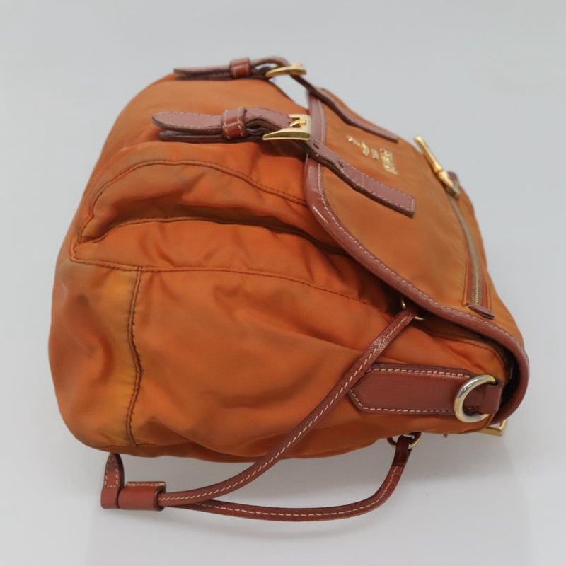 PRADA Shoulder Bag Nylon Brown Gold Auth 120483