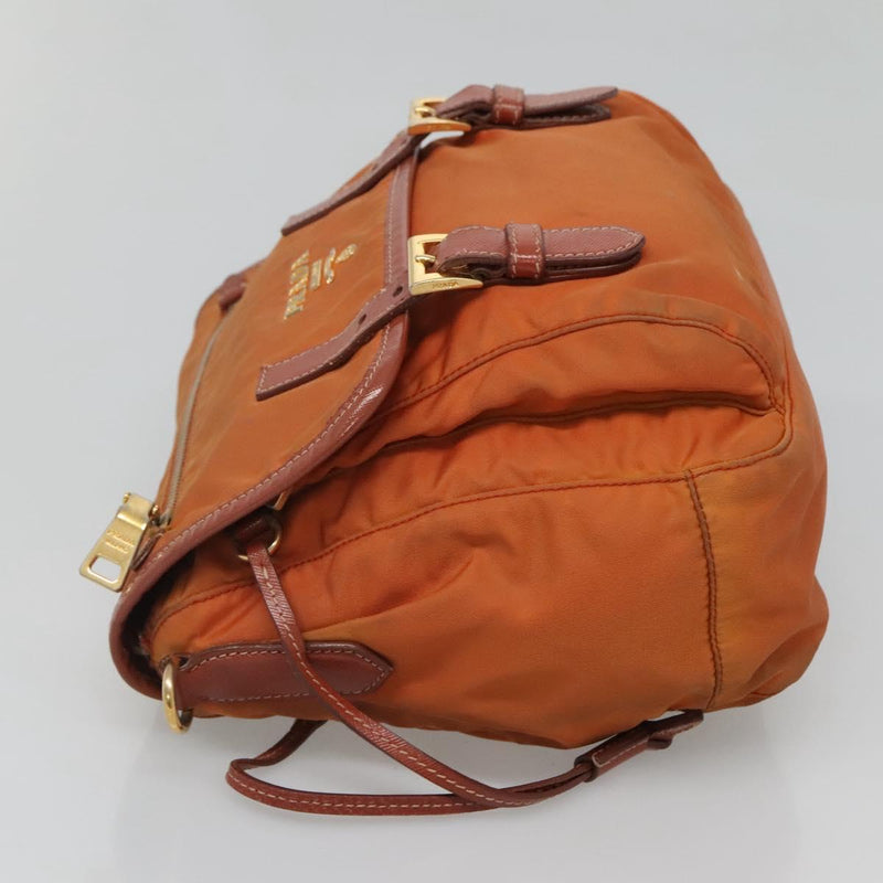 PRADA Shoulder Bag Nylon Brown Gold Auth 120483